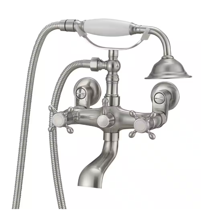 BWE 3-Handle Claw Foot Tub Faucet with Telephone Shaped Hand Shower Old Style Spigot and Hand Shower in Brushed Nickel