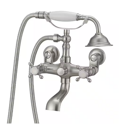 BWE 3-Handle Claw Foot Tub Faucet with Telephone Shaped Hand Shower Old Style Spigot and Hand Shower in Brushed Nickel