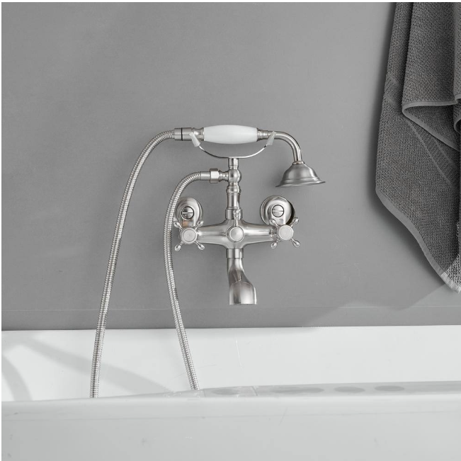 BWE 3-Handle Claw Foot Tub Faucet with Telephone Shaped Hand Shower Old Style Spigot and Hand Shower in Brushed Nickel