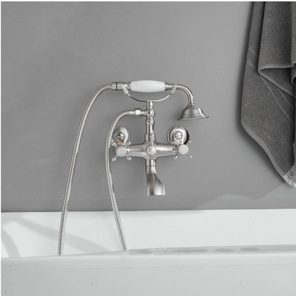 BWE 3-Handle Claw Foot Tub Faucet with Telephone Shaped Hand Shower Old Style Spigot and Hand Shower in Brushed Nickel