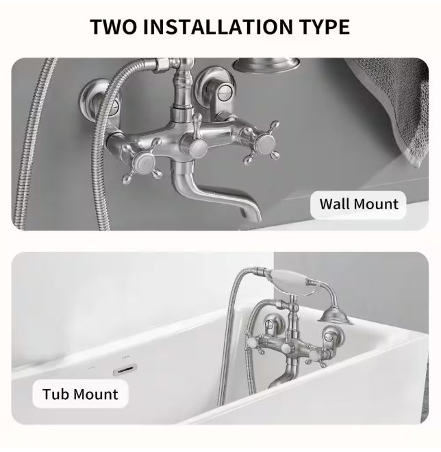 BWE 3-Handle Claw Foot Tub Faucet with Telephone Shaped Hand Shower Old Style Spigot and Hand Shower in Brushed Nickel