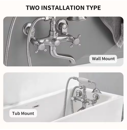 BWE 3-Handle Claw Foot Tub Faucet with Telephone Shaped Hand Shower Old Style Spigot and Hand Shower in Brushed Nickel