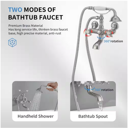 BWE 3-Handle Claw Foot Tub Faucet with Telephone Shaped Hand Shower Old Style Spigot and Hand Shower in Brushed Nickel