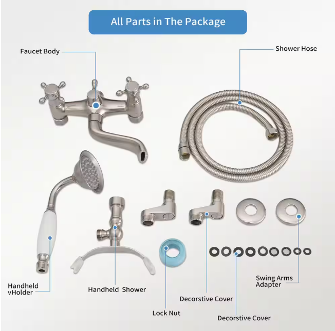 BWE 3-Handle Claw Foot Tub Faucet with Telephone Shaped Hand Shower Old Style Spigot and Hand Shower in Brushed Nickel