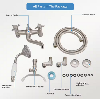 BWE 3-Handle Claw Foot Tub Faucet with Telephone Shaped Hand Shower Old Style Spigot and Hand Shower in Brushed Nickel