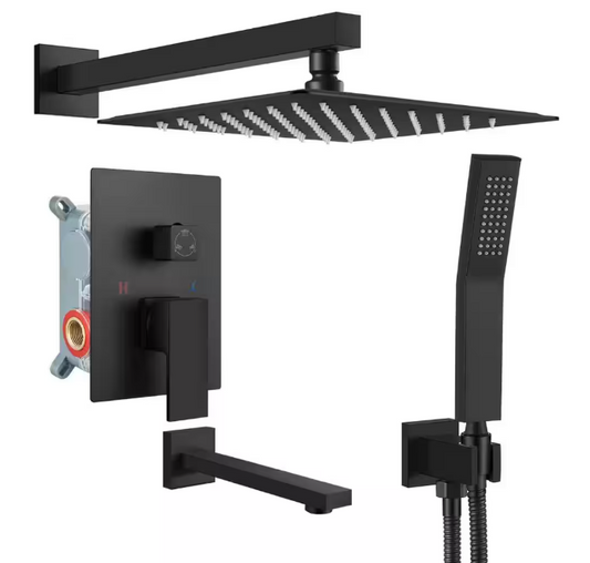 ELLO&ALLO 2-Handle 2-Spray Handheld Tub and Shower Faucet with 8 in. Shower Head Combo in Matte Black (Valve Included)