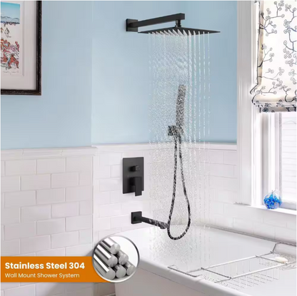 ELLO&ALLO 2-Handle 2-Spray Handheld Tub and Shower Faucet with 8 in. Shower Head Combo in Matte Black (Valve Included)