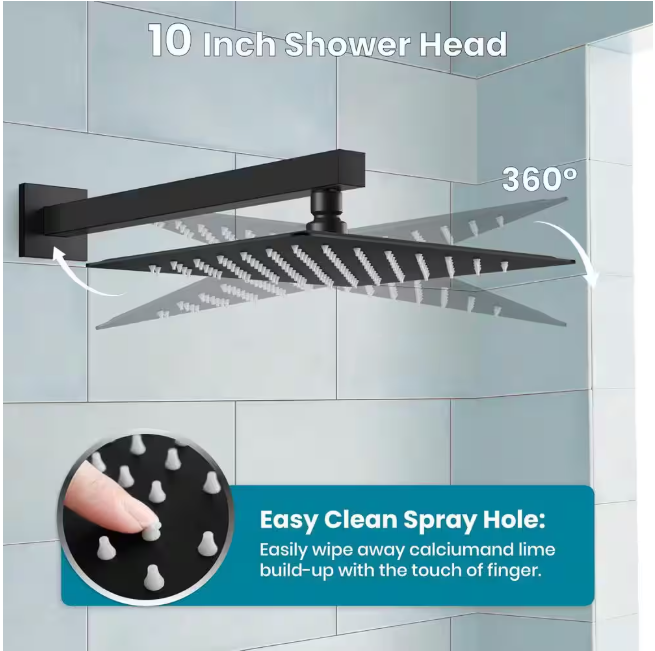 ELLO&ALLO 2-Handle 2-Spray Handheld Tub and Shower Faucet with 8 in. Shower Head Combo in Matte Black (Valve Included)