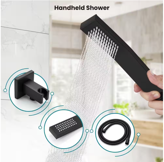 ELLO&ALLO 2-Handle 2-Spray Handheld Tub and Shower Faucet with 8 in. Shower Head Combo in Matte Black (Valve Included)
