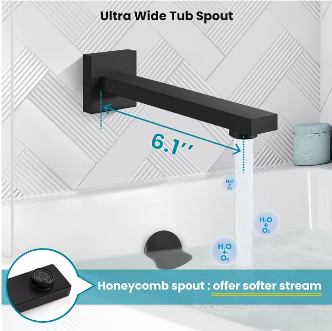 ELLO&ALLO 2-Handle 2-Spray Handheld Tub and Shower Faucet with 8 in. Shower Head Combo in Matte Black (Valve Included)