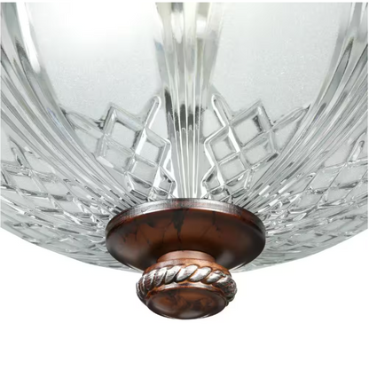 Hampton Bay Bercello Estates 15 in. Traditional 2-Light Volterra Bronze Dimmable Flush Mount Ceiling Light with Etched Glass Shade
