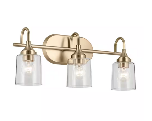 KICHLER Erta 24 in. 3-Light Champagne Bronze Bathroom Vanity Light with Clear Glass Shades