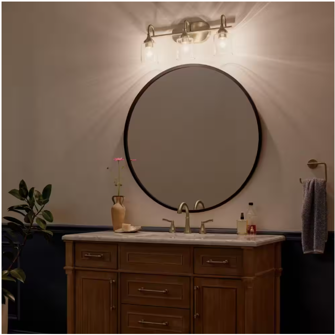 KICHLER Erta 24 in. 3-Light Champagne Bronze Bathroom Vanity Light with Clear Glass Shades