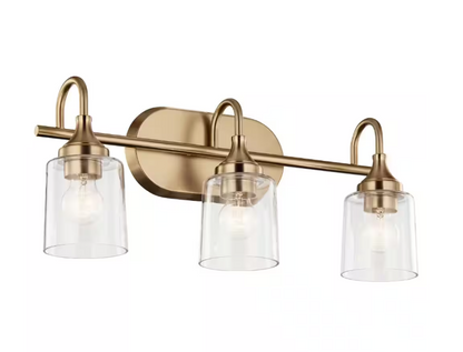 KICHLER Erta 24 in. 3-Light Champagne Bronze Bathroom Vanity Light with Clear Glass Shades