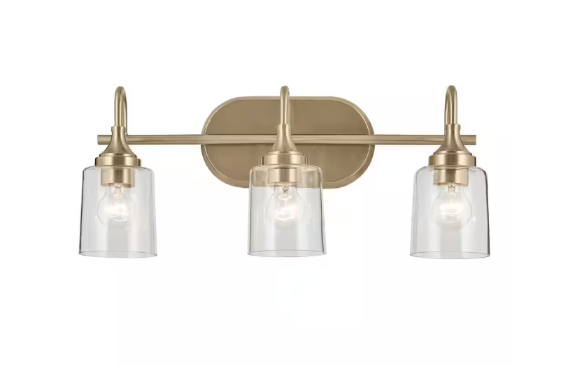 KICHLER Erta 24 in. 3-Light Champagne Bronze Bathroom Vanity Light with Clear Glass Shades
