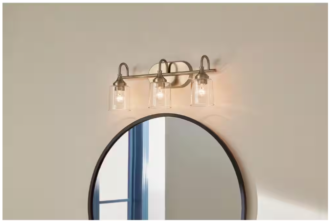 KICHLER Erta 24 in. 3-Light Champagne Bronze Bathroom Vanity Light with Clear Glass Shades