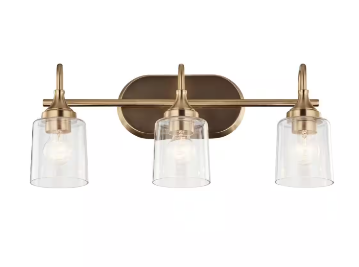 KICHLER Erta 24 in. 3-Light Champagne Bronze Bathroom Vanity Light with Clear Glass Shades