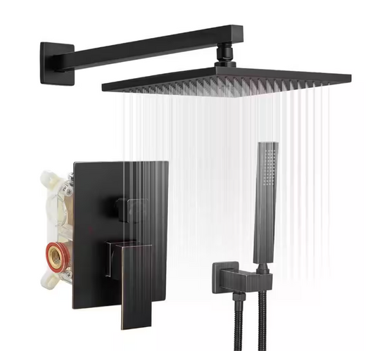 BWE Rain Single Handle 2-Spray Shower Faucet 2.5GPM with Flexible 12in Shower System Head with Handheld in Oil Rubbed Bronze