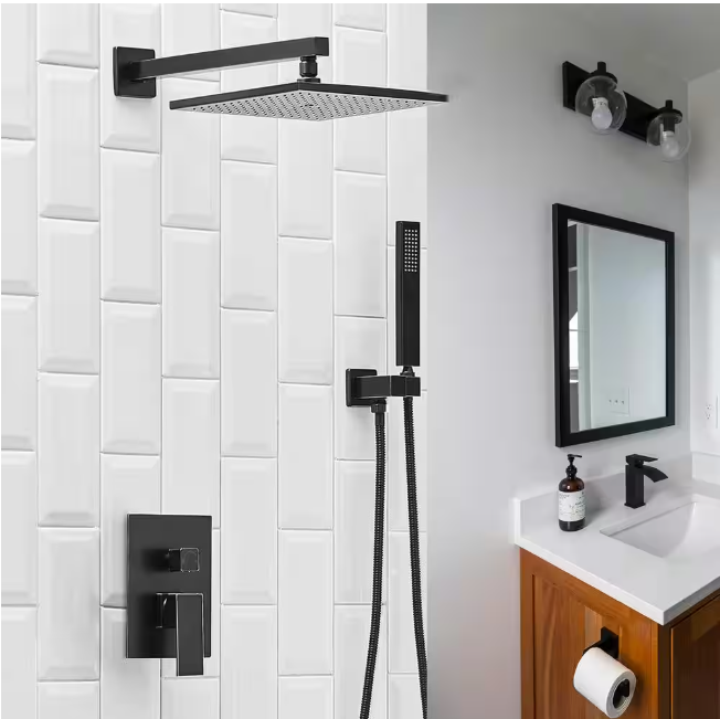 BWE Rain Single Handle 2-Spray Shower Faucet 2.5GPM with Flexible 12in Shower System Head with Handheld in Oil Rubbed Bronze