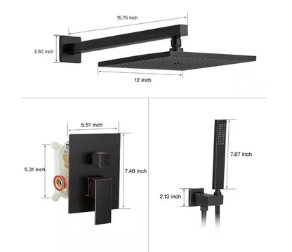 BWE Rain Single Handle 2-Spray Shower Faucet 2.5GPM with Flexible 12in Shower System Head with Handheld in Oil Rubbed Bronze