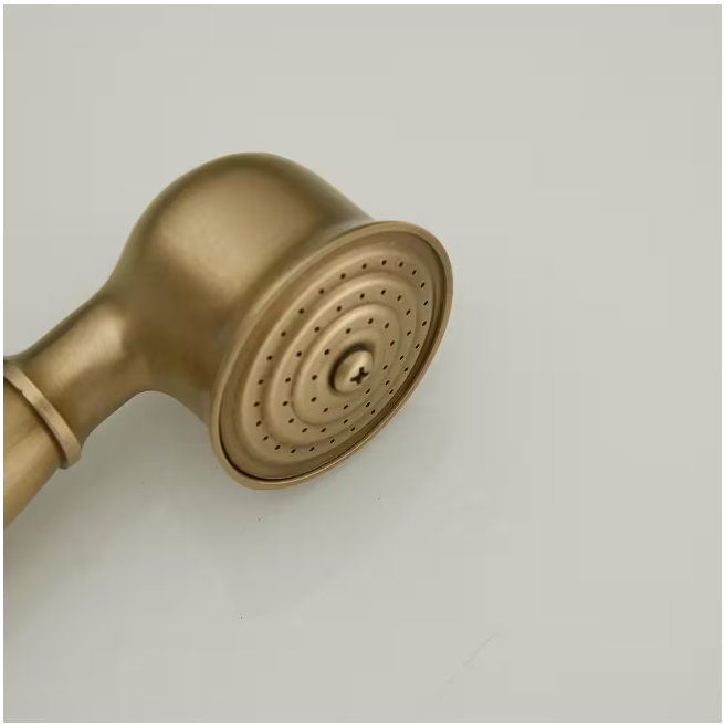 BWE 2-Spray Outdoor Wall Bar Shower Kit 8 in. Round Rain Shower Head with Hand Shower and 2 Cross Knobs in Antique Brass