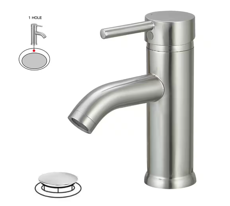 BWE Single Hole Single-Handle Bathroom Faucet With Pop Up Drain in Brushed Nickel