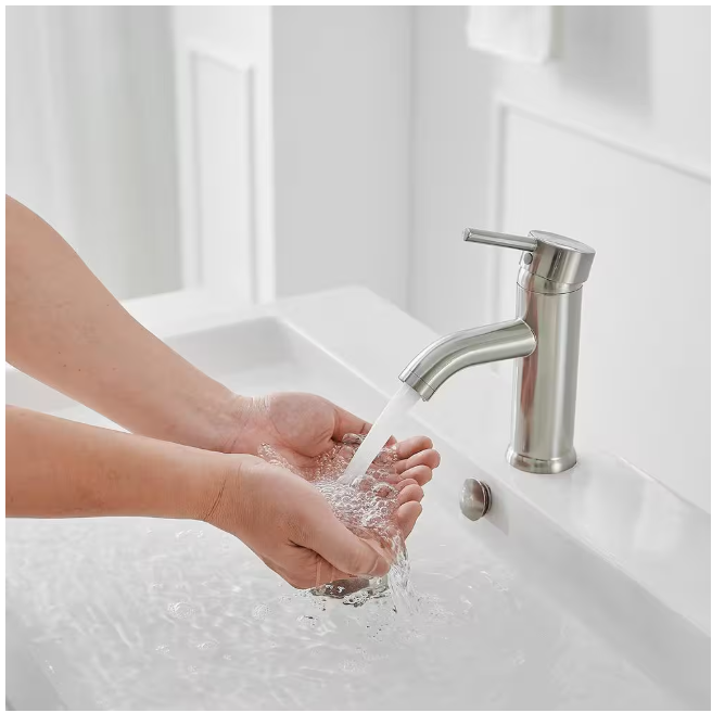 BWE Single Hole Single-Handle Bathroom Faucet With Pop Up Drain in Brushed Nickel