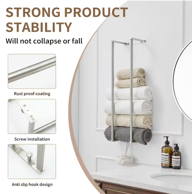 BWE Towel Rack with 2-Towel Bars Wall Mount Holder, Bathroom Organizer for Bathroom Hooks in Brushed Nickel