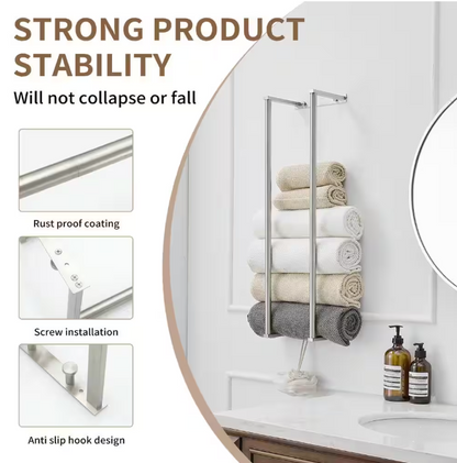 BWE Towel Rack with 2-Towel Bars Wall Mount Holder, Bathroom Organizer for Bathroom Hooks in Brushed Nickel