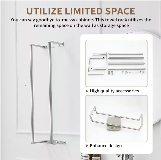 BWE Towel Rack with 2-Towel Bars Wall Mount Holder, Bathroom Organizer for Bathroom Hooks in Brushed Nickel