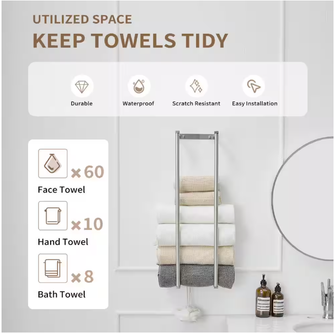 BWE Towel Rack with 2-Towel Bars Wall Mount Holder, Bathroom Organizer for Bathroom Hooks in Brushed Nickel