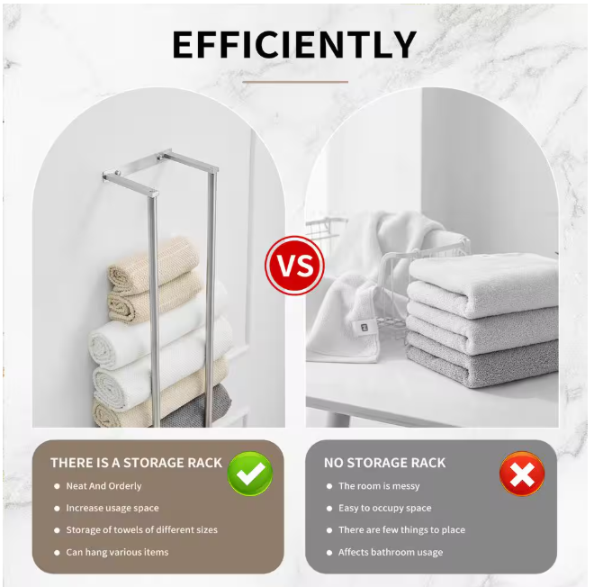 BWE Towel Rack with 2-Towel Bars Wall Mount Holder, Bathroom Organizer for Bathroom Hooks in Brushed Nickel