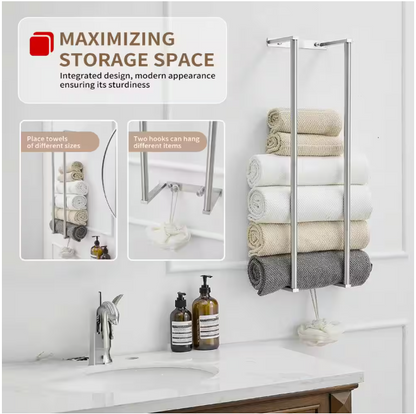 BWE Towel Rack with 2-Towel Bars Wall Mount Holder, Bathroom Organizer for Bathroom Hooks in Brushed Nickel