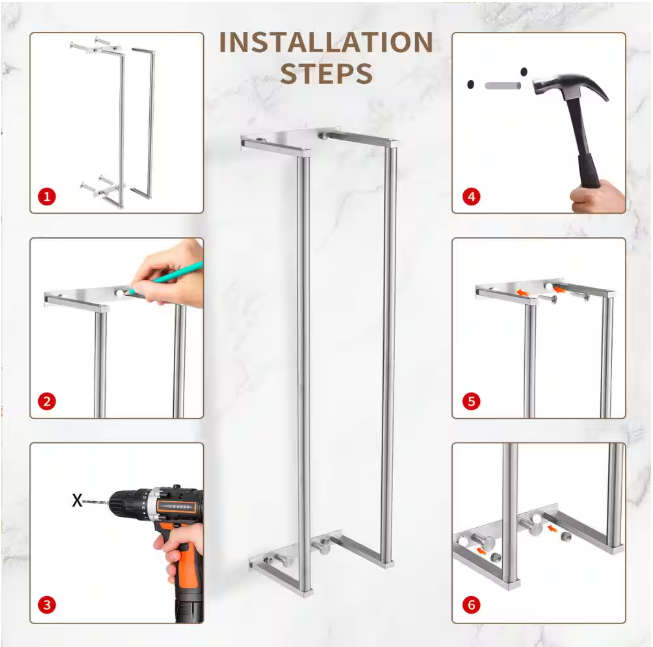 BWE Towel Rack with 2-Towel Bars Wall Mount Holder, Bathroom Organizer for Bathroom Hooks in Brushed Nickel