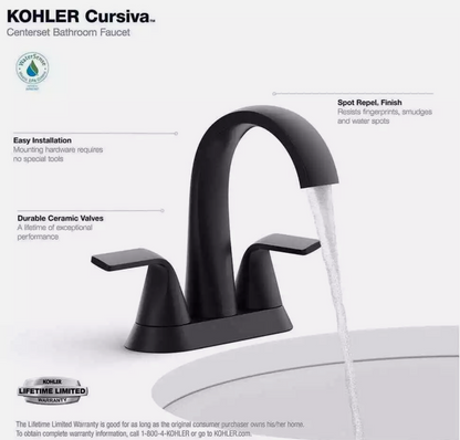KOHLER Cursiva 4 in. Centerset Double Handle Bathroom Faucet in Matte Black