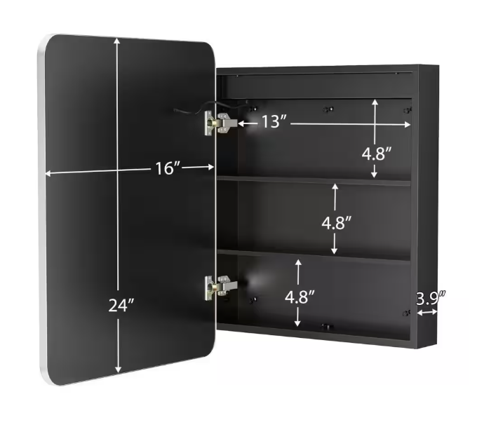 HOMEIBRO 16 in. W x 24 in. H Bright Rectangular Silver Wall Mount LED Lighted Medicine Cabinet with Mirror
