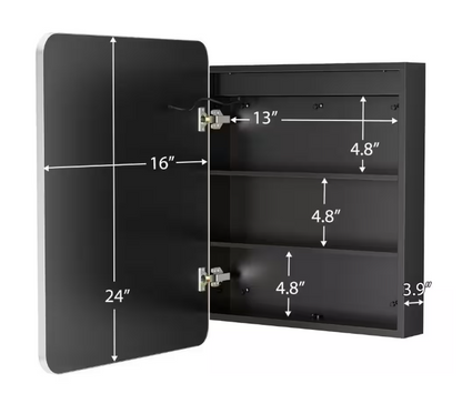 HOMEIBRO 16 in. W x 24 in. H Bright Rectangular Silver Wall Mount LED Lighted Medicine Cabinet with Mirror