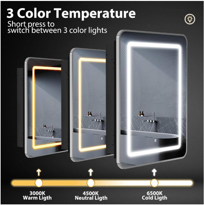 HOMEIBRO 16 in. W x 24 in. H Bright Rectangular Silver Wall Mount LED Lighted Medicine Cabinet with Mirror