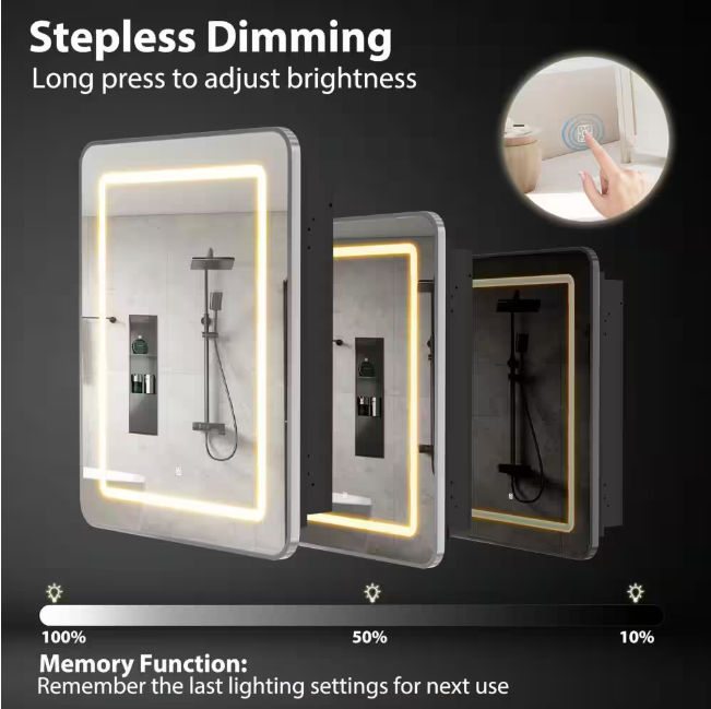 HOMEIBRO 16 in. W x 24 in. H Bright Rectangular Silver Wall Mount LED Lighted Medicine Cabinet with Mirror