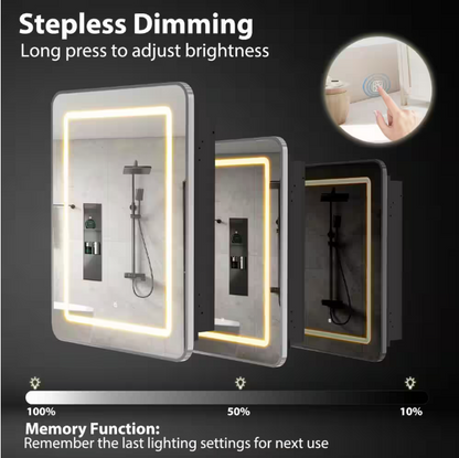 HOMEIBRO 16 in. W x 24 in. H Bright Rectangular Silver Wall Mount LED Lighted Medicine Cabinet with Mirror