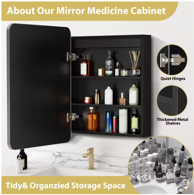 HOMEIBRO 16 in. W x 24 in. H Bright Rectangular Silver Wall Mount LED Lighted Medicine Cabinet with Mirror