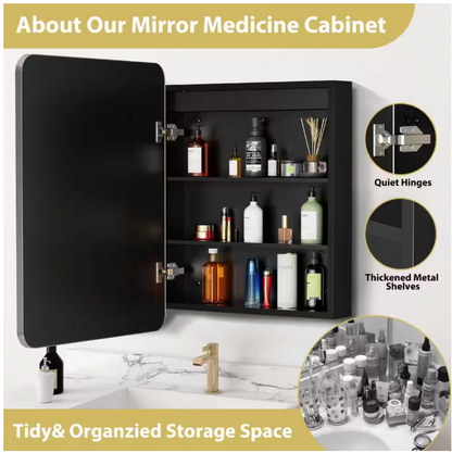 HOMEIBRO 16 in. W x 24 in. H Bright Rectangular Silver Wall Mount LED Lighted Medicine Cabinet with Mirror