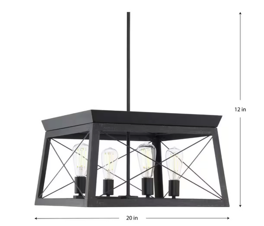 Progress Lighting Briarwood Collection 4-Light Cerused Black Oak Farmhouse Square Chandelier Light