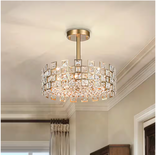 EDISLIVE Paisley 15 in. 3-Light Crystal Drum Gold Semi Flush Mount