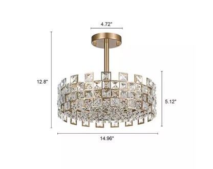 EDISLIVE Paisley 15 in. 3-Light Crystal Drum Gold Semi Flush Mount