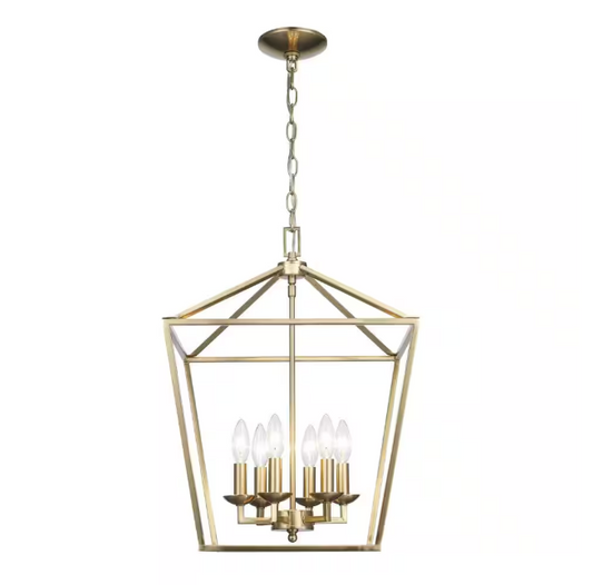 Home Decorators Collection Weyburn 6-Light Gold Farmhouse Chandelier Light Fixture with Caged Metal Shade