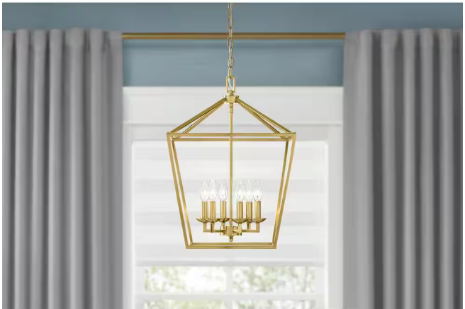Home Decorators Collection Weyburn 6-Light Gold Farmhouse Chandelier Light Fixture with Caged Metal Shade