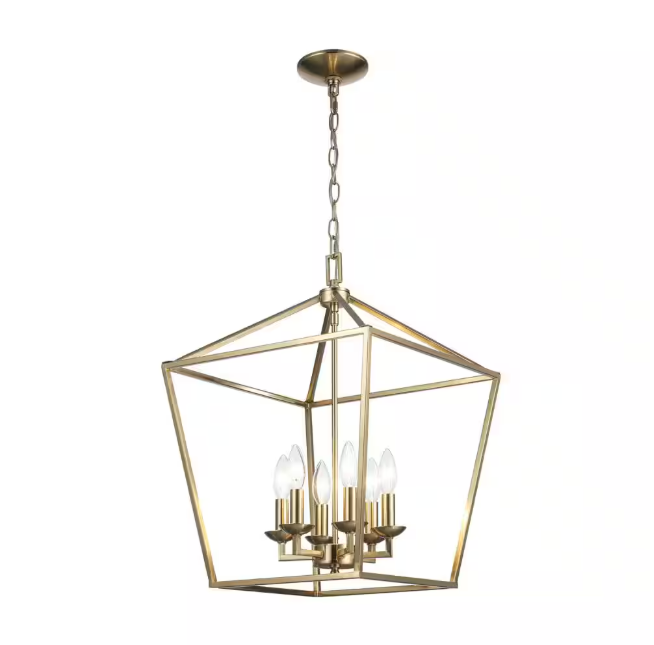 Home Decorators Collection Weyburn 6-Light Gold Farmhouse Chandelier Light Fixture with Caged Metal Shade
