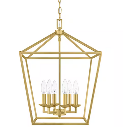 Home Decorators Collection Weyburn 6-Light Gold Farmhouse Chandelier Light Fixture with Caged Metal Shade