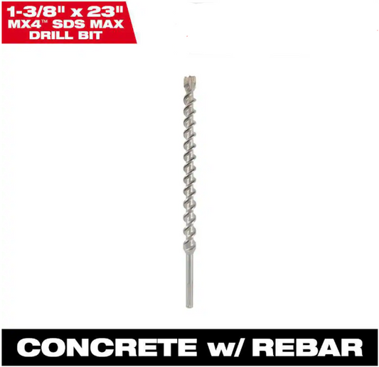 Milwaukee 1-3/8 in. x 23 in. 4-Cutter SDS-MAX Carbide Drill Bit